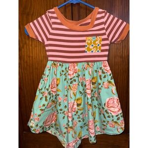 Wildflowers Clothing Girls Striped Floral Mixed Print Pocket Dress Size 4